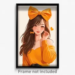 Art Poster - Girl Feeling Caring Wearing Heartfelt Orange Bow (Art Print)