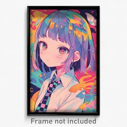 Anime Art Poster - Girl Feeling Friendliness, Simple Checkered Necktie (Print)