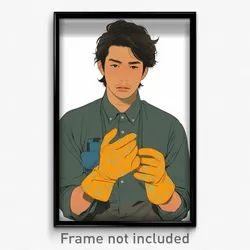 Anime Art Poster - Man Feeling Cynicism Wearing Heartfelt Print Gloves (Print)