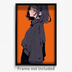Anime Art Poster - Girl Feeling Fright, Voluminous Pinstripe Shirt (Print)