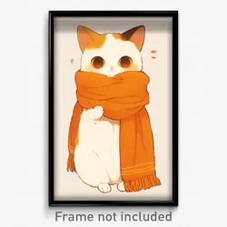 Anime Art Poster - Kitten Feeling Enjoyment Wearing Giant Orange Scarf