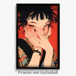 Anime Art Poster - Woman Feeling Powerless Wearing Rosy Print Gloves (Print)
