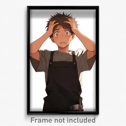 Anime Art Poster - Man Feeling Helpless Wearing Animated Black Apron (Print)