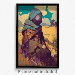 Art Poster - Girl Feeling Uncertainty Wearing Ancient Tactical Clothes (Print)