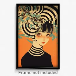 Movie Art Poster - Girl Feeling Anxious, Striped Orange Headwear (Film Print)