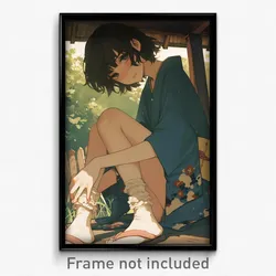 Anime Art Poster - Boy Feeling Apprehension Wearing Ragged Frilled Socks (Print)