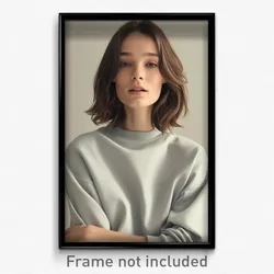 Art Poster - Woman Feeling Friendliness Wearing Slim Grey Sleeves (Print)