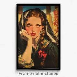 Spanish Movie Poster - Woman Feeling Uneasiness, Wobbly Goth Clothes (Art Print)