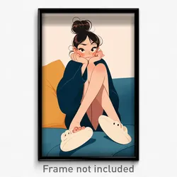 Art Poster - Girl Feeling Cheeky Wearing Posh Animal Slippers (Print)