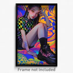 Art Poster - Girl Feeling Intrigued, Enchanted Checkered Shirt (Art Print)