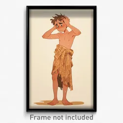 Art Poster - Boy Feeling Worried Wearing Elegant Sarong (Print)