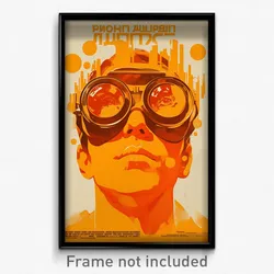Russian Movie Poster - Man Feeling Alarmed, Modern Orange Goggles (Art Print)