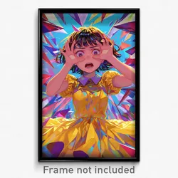 Art Poster - Girl Feeling Panicked Wearing Glossy Yellow Dress (Print)