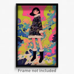 Anime Art Poster - Girl Feeling Grumpiness, Cheery Fur Trimmed Dress (Print)