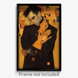 Art Poster - Man Feeling Unnerved Wearing Yellow Orange Gloves (Art Print)