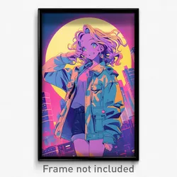 Movie Art Poster - Girl Feeling Happiness, Green Denim Jacket (Retro Film Print)