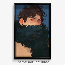 Art Poster - Man Feeling Unhappy Wearing Fluffy Black Neckerchief (Art Print)