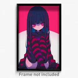 Anime Art Poster - Girl Feeling Brooding, Gorgeous Colored Stripes (Print)
