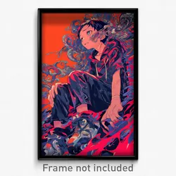 Anime Art Poster - Boy Feeling Alarmed Wearing Worn Red Dress (Print)