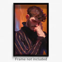 Art Poster - Men Feeling Sympathy Wearing Wavy Mouth Vertical Striped