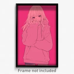 Anime Art Poster - Girl Feeling Isolated Wearing Slim Pink Hoodie (Print)