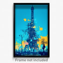 French Movie Poster - Wire Frame Glitchy Tower (France Retro Film Art Print)