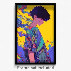 Anime Art Poster - Boy Feeling Expectancy Wearing Ragged Oversized Shirt (Print)
