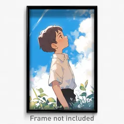 Art Poster - Boy Feeling Serenity Wearing Astonishing Collared Shirt (Print)