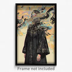Art Poster - Woman Feeling Infuriated Wearing Angelic Grey Coat (Print)