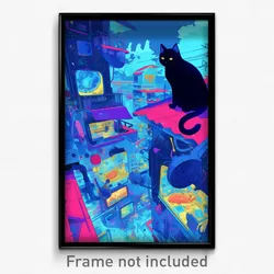 Art Poster - Abandoned Cathouse (Psychedelic Trippy Weird 11x17 Cartoon Print)