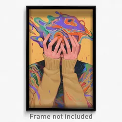 Art Poster - Man Feeling Amusement Wearing Candid Beige Sweater (Art Print)