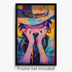 Anime Art Poster - Boy Feeling Outrage Wearing Striped Cowboy Hat (Print)