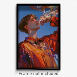 Art Poster - Boy Feeling Guilt Wearing Gorgeous Red Sleeves (Art Print)