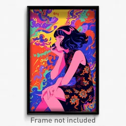 Art Poster - Woman Feeling Uncertainty Wearing Wavy Sleeveless (Print)