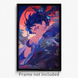 Anime Art Poster - Boy Feeling Amusement Wearing Tattered Blue Scrunchie (Print)