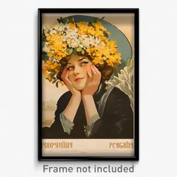 Russian Movie Poster - Girl Feeling Contentment, Flowery Large Hat (Art Print)