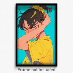 Anime Art Poster - Boy Feeling Reluctant, Awesome Yellow Scrunchie (Print)