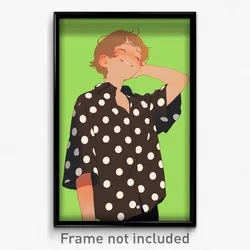 Art Poster - Boy Feeling Satisfaction Wearing Worn Polka Dot Shirt (Art Print)