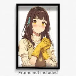 Anime Art Poster - Girl Feeling Rattled Wearing Well Made Yellow Gloves (Print)