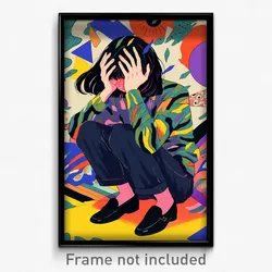 Anime Art Poster - Woman Feeling Overwhelmed, Delightful Black Footwear (Print)