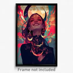 Art Poster - Woman Feeling Grinning Wearing Rosy Moon Ornament (Art Print)