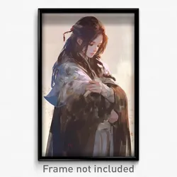 Anime Art Poster - Woman Feeling Gratitude Wearing Unkempt Coat (Print)