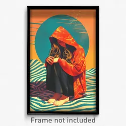 Movie Art Poster - Woman Feeling Homesickness, Vivid Red Hoodie (Film Print)
