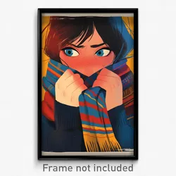 Icelandic Movie Poster - Woman Feeling Apprehension, Gripping Multicolored Scarf