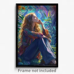 Art Poster - Girl Feeling Shy Wearing Enchanted Denim (Print)