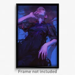 Art Poster - Woman Feeling Suspense Wearing Rundown Blue Dress (Art Print)
