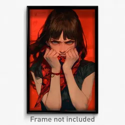 Anime Art Poster - Girl Feeling Anger Wearing Crazy Red Neckwear (Print)