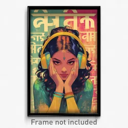 Bollywood Movie Poster - Woman Feeling Shy, Advanced Headphones (Art Print)