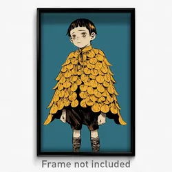 Art Poster - Boy Feeling Disgruntled Wearing Golden Frilled Capelet (Art Print)