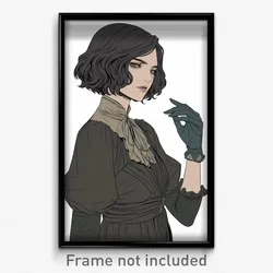Anime Art Poster - Woman Feeling Vigilance, Old Fashioned Two Tone Gloves
